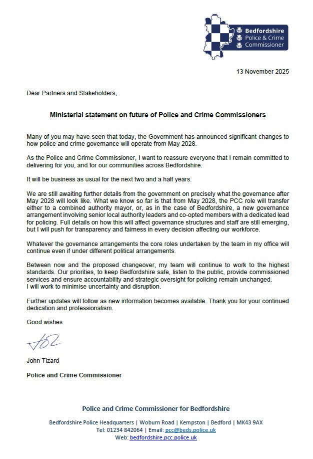 Screenshot of stakeholder letter