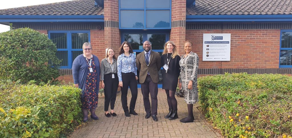 The PCC for Bedfordshire and the Family Drug and Alcohol Court Team standing outside the OPCC