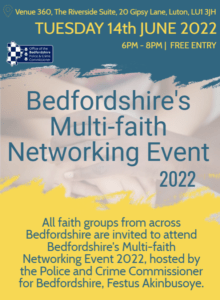 Bedfordshire's Multi-faith Networking Event 2022 POSTER