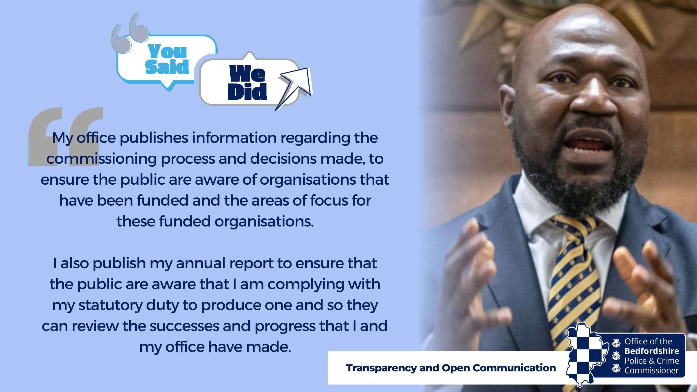 Priority 6, Transparency and open communication